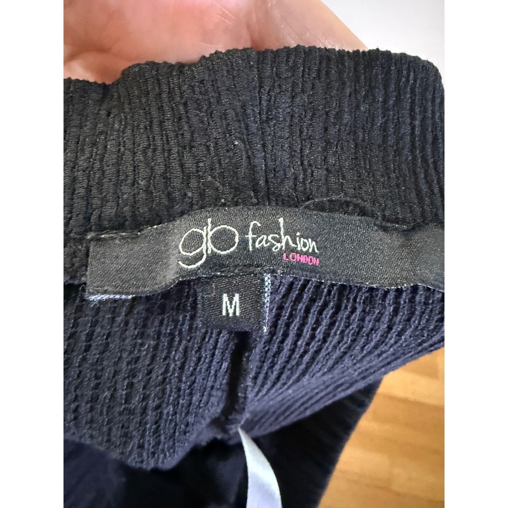 GB Fashion‎ London Wide Leg Pants Womens Medium Black Plisse High Waist Tie Belt - Picture 5 of 7